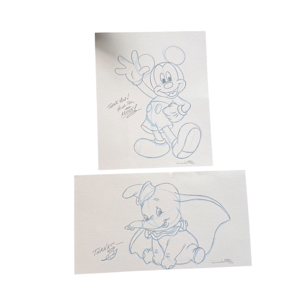 Disney‎ Mickey Mouse & Dumbo Original Hand Drawn Sketch Signed Don Williams